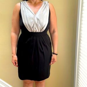 Black dress with silver / grey panel, lined, 100 % polyester, crepish material